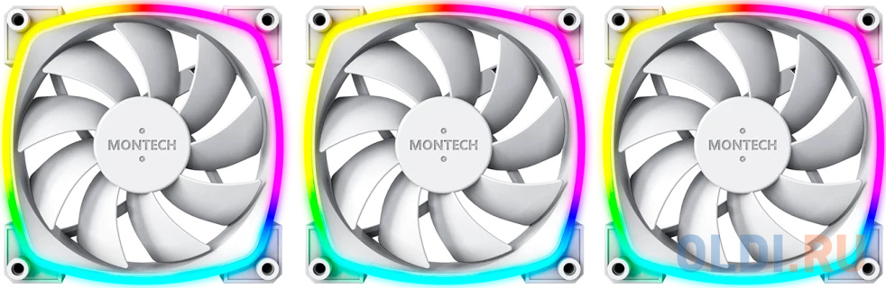 Вентилятор для корпуса Montech AX120 ARGB 120х120x25 белый 4-pin 27дБ (упак.:3шт) (AX120 PWM WHITE 3 IN 1) Ret