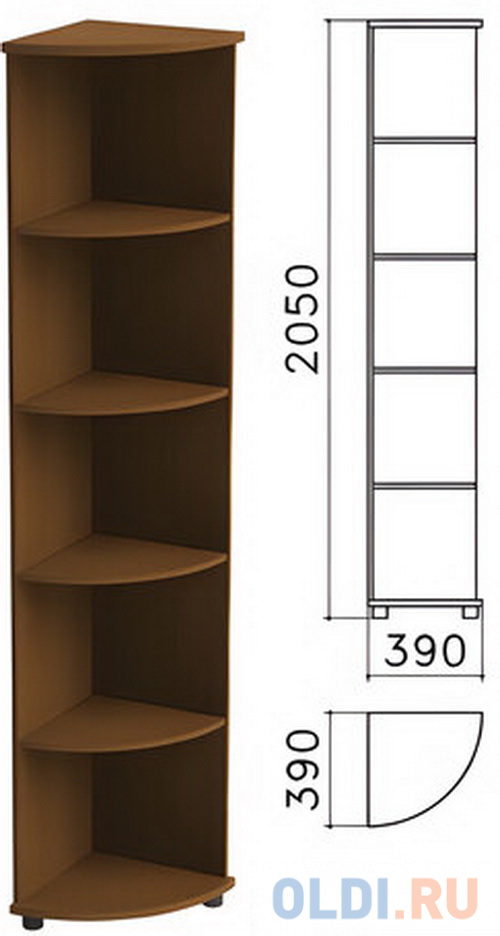 Шкаф (стеллаж) угловой &quot;Монолит&quot;, 390х390х2050 мм, 4 полки, цвет орех гварнери, УМ46.3