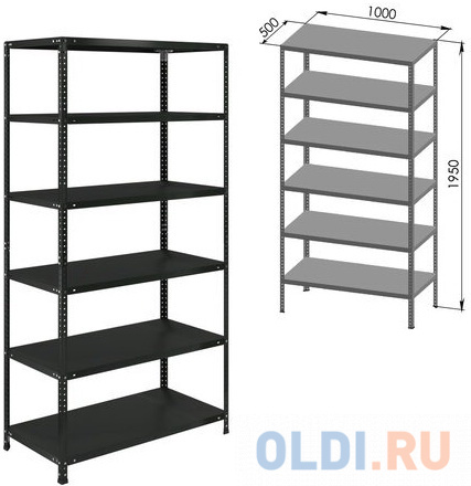 Стеллаж металлический BRABIX &quot;ГРАФИТ MS KD-195/50-6&quot;, лофт, 1950х1000х500 мм, 6 полок, 291273, S240BR245693 Вид№6