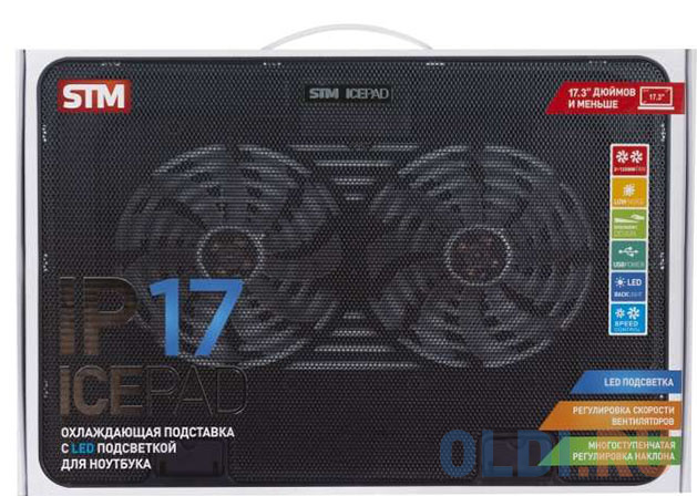 

STM Laptop Cooling IP17 Black (17,3", 2x(125x125), 2x2 LED backlight, Black plastic+metal mesh, 3 types height adjustable )