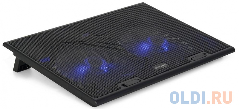 

CROWN Подставка для ноутбука CMLS-401 (до 17" Ш*Г*В: 390*270*27 мм. , кулеры: 2*D150*20 мм, синяя подсветка, 3 уровня наклона), Черный