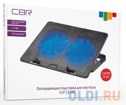 CBR CLP 15502, Подставка для ноутбука до 15,6", 355x255x30 мм, с охлаждением, 2xUSB, вентиляторы 2х125 мм, 50 CFM, LED-подсветка, материал металл фото