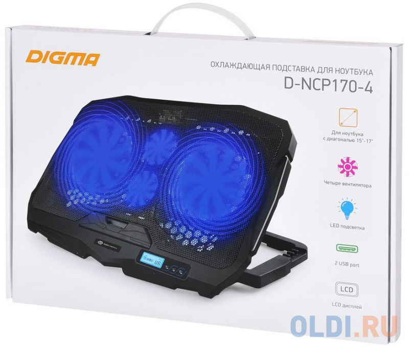 Подставка для ноутбука Digma D-NCP170-4 17"390x280x28мм 2xUSB 4x 70/125ммFAN 750г черный фото