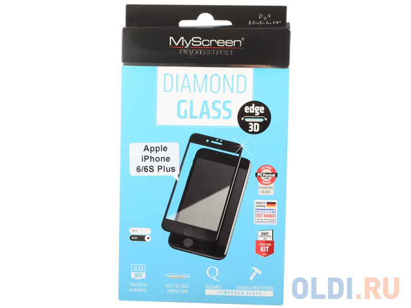 

Защитное стекло прозрачная Lamel MyScreen 3D DIAMOND Glass EA Kit Black для iPhone 6 Plus iPhone 6S Plus 0.33 мм