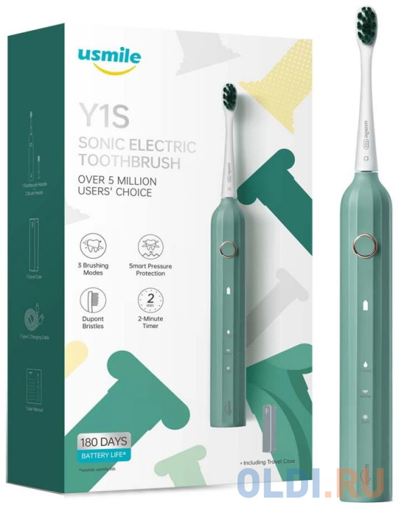 Электрическая зубная щетка USMILE Y1S зелёный chicco электрическая зубная щетка