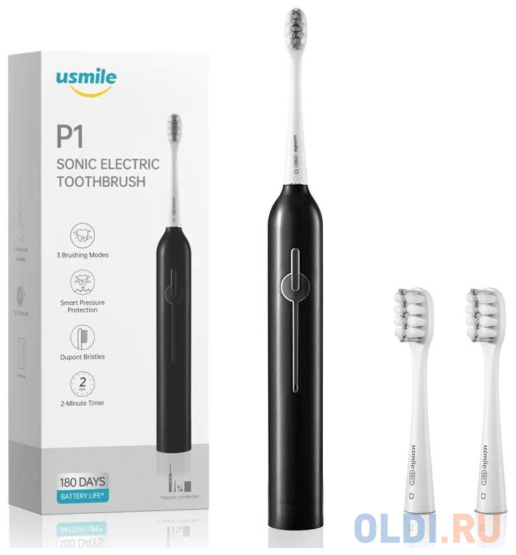 Электрическая зубная щетка USMILE SONIC P1 чёрный электрическая зубная щетка colgate 360 sonic optic white отбеливающая на батарейках средней жесткости