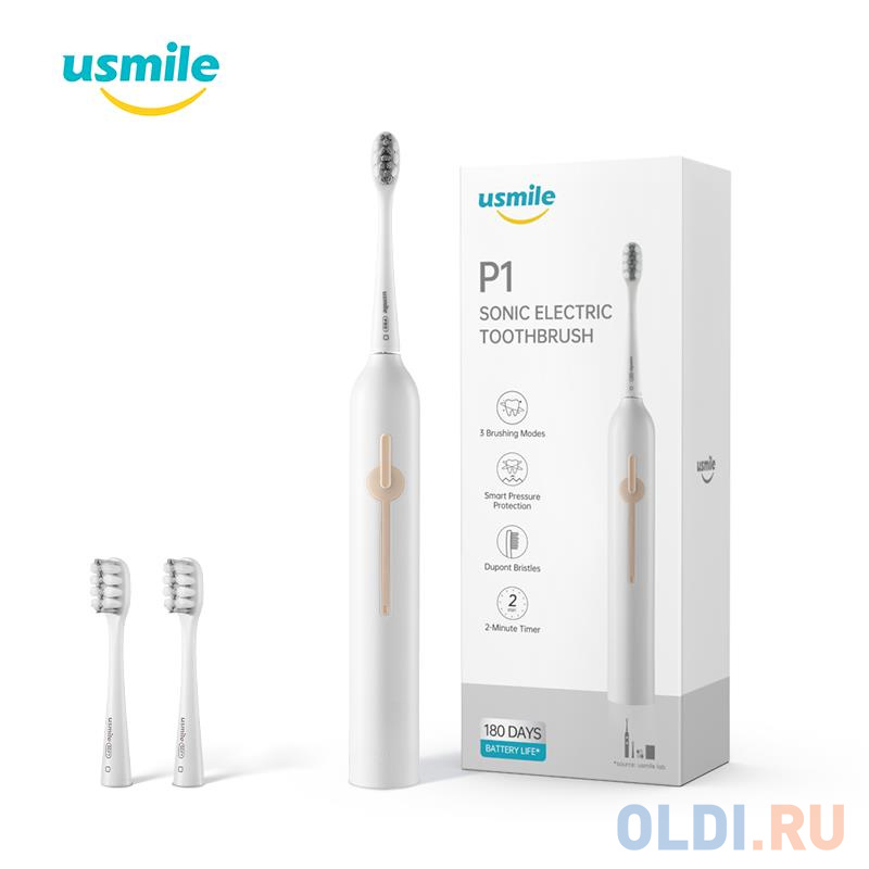 Электрическая зубная щетка USMILE SONIC P1 белый pecham электрическая зубная щетка sonic pink 3 насадки