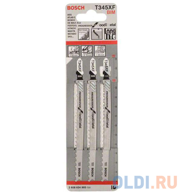 

Пилка для лобзика BOSCH T345XF PROGRESSOR (2.608.634.993) дерево с металлом, 132мм, шаг 2.4-5.0, BI