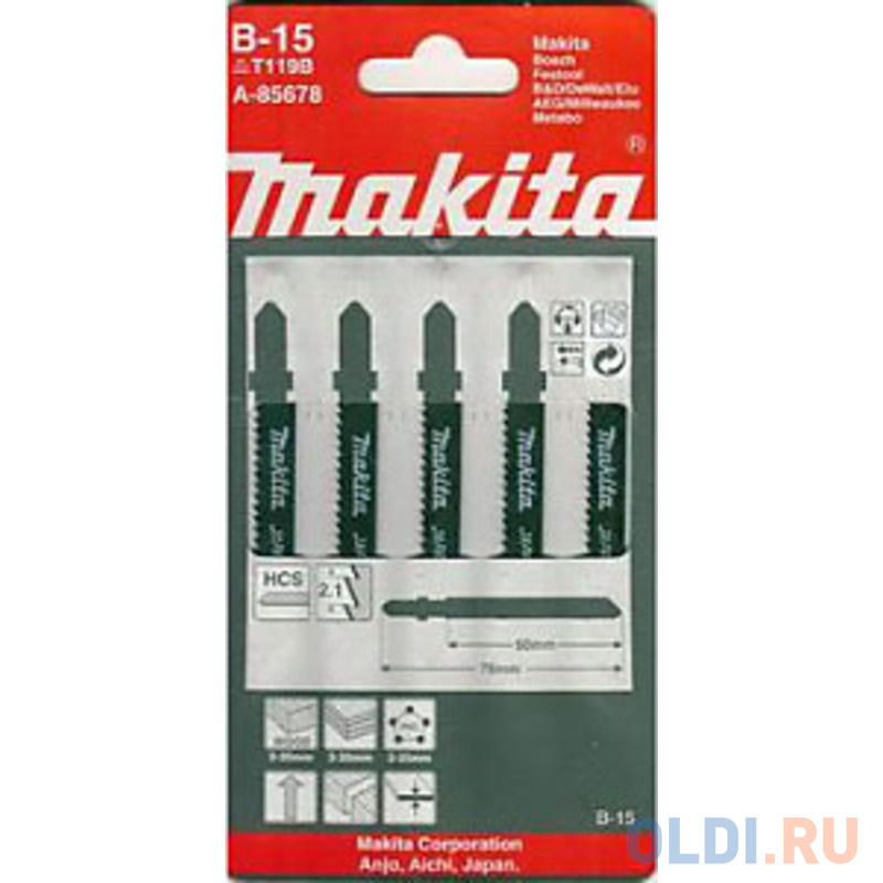 

Пилка для лобзика MAKITA A-85678 B-15 мягк.дерево\\пластик, 76мм, шаг 1.9-2.3, HCS, 5шт.