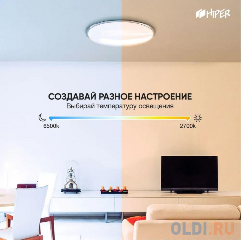 Светильник: HIPER IOT Light DL772/Умная Wi-Fi LED потолочная лампа/Мощность:72Вт/Световой поток - 5500 лм/Регулируемый свет 2700K - 6500K/Вход: AC 220 фото