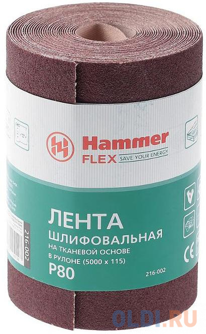 

Лента шлиф. Hammer Flex 216-002 115х5м P80 ткан. основа, рулон