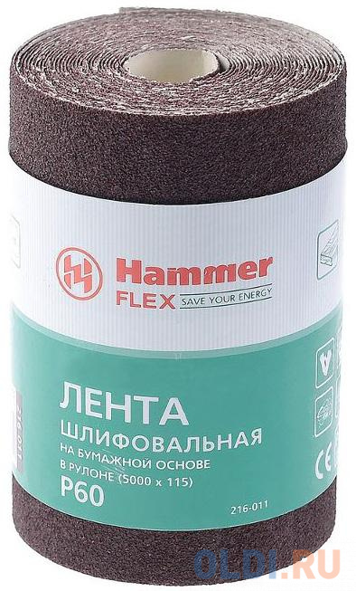 

Лента шлиф. Hammer Flex 216-011 115х5м P60 бум. основа, рулон