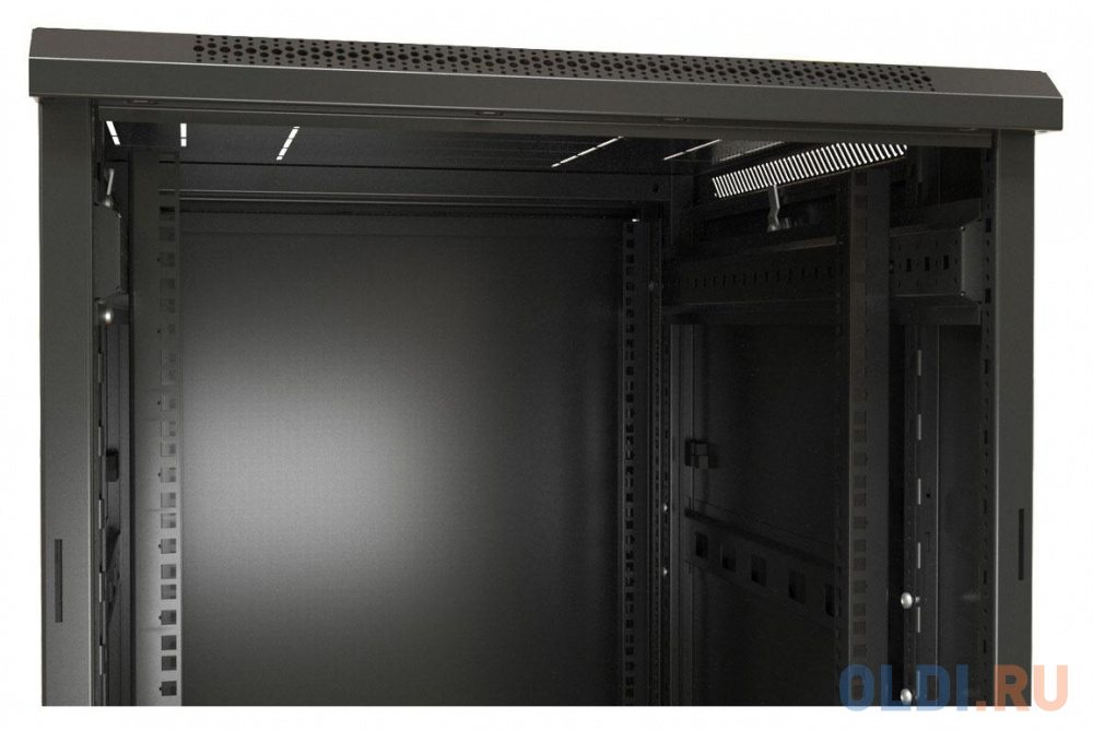Шкаф серверный Hyperline (TTB-4268-AS-RAL9004) напольный 42U 600x800мм пер.дв.стекл задн.дв.спл.стал.лист 2 бок.пан. 800кг черный 710мм IP20 сталь фото