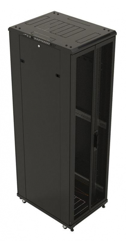 Шкаф серверный Hyperline (TTB-3261-DD-RAL9004) напольный 32U 600x1000мм пер.дв.перфор.2ств. задн.дв.перфор.2-хст. 2 бок.пан. 800кг черный 910мм IP20 с фото