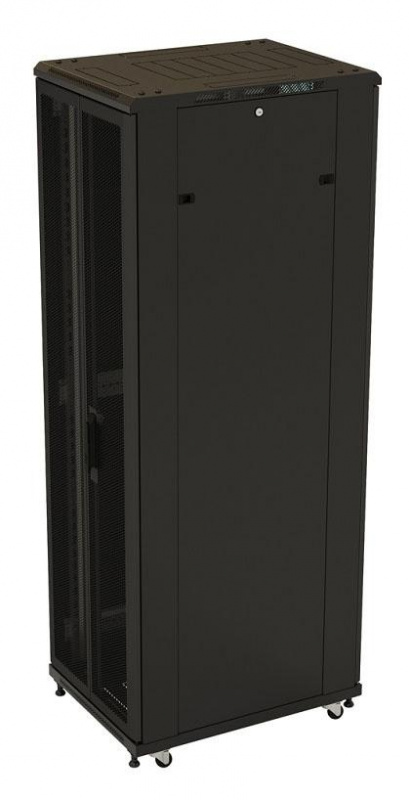 Шкаф серверный Hyperline (TTB-3261-DD-RAL9004) напольный 32U 600x1000мм пер.дв.перфор.2ств. задн.дв.перфор.2-хст. 2 бок.пан. 800кг черный 910мм IP20 с фото