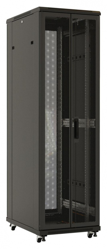 Шкаф серверный Hyperline (TTB-3261-DD-RAL9004) напольный 32U 600x1000мм пер.дв.перфор.2ств. задн.дв.перфор.2-хст. 2 бок.пан. 800кг черный 910мм IP20 с фото