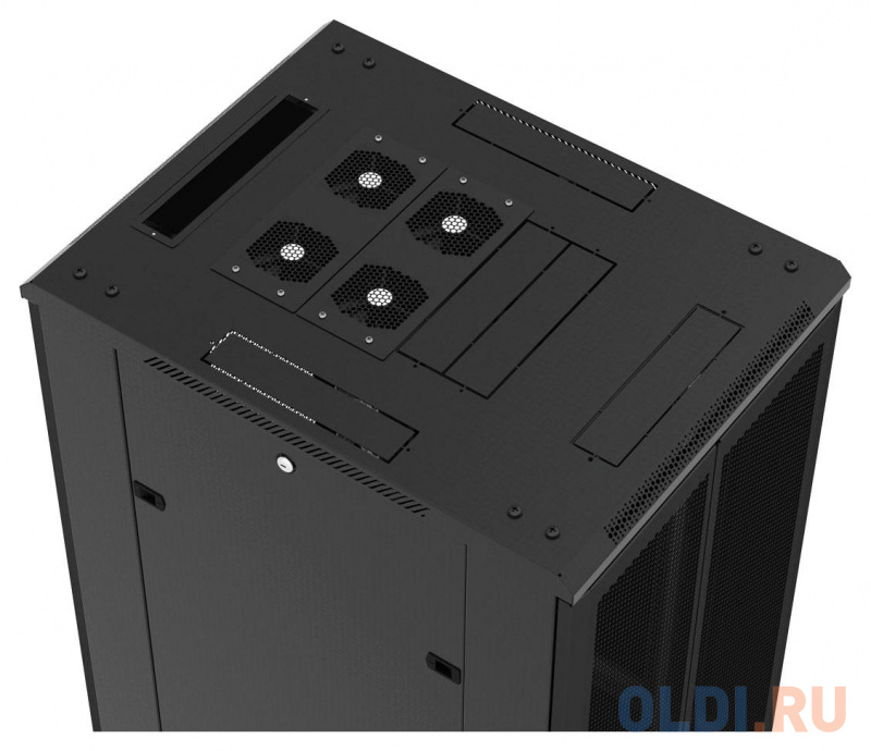 Шкаф серверный Hyperline (TTB-3261-DD-RAL9004) напольный 32U 600x1000мм пер.дв.перфор.2ств. задн.дв.перфор.2-хст. 2 бок.пан. 800кг черный 910мм IP20 с фото