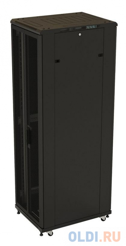 Шкаф настенный 19" 42U Hyperline TTB-4281-DD-RAL9004  2055x800х1000 передняя и задняя распашные перфорированные двери (75%), ручка с замком, черн фото