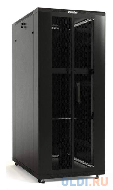 Шкаф настенный 19" 42U Hyperline TTB-4281-DD-RAL9004  2055x800х1000 передняя и задняя распашные перфорированные двери (75%), ручка с замком, черн фото