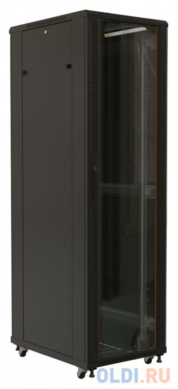 Шкаф серверный Hyperline (TTB-4282-AS-RAL9004) напольный 42U 800x1200мм пер.дв.стекл задн.дв.спл.стал.лист 800кг черный фото