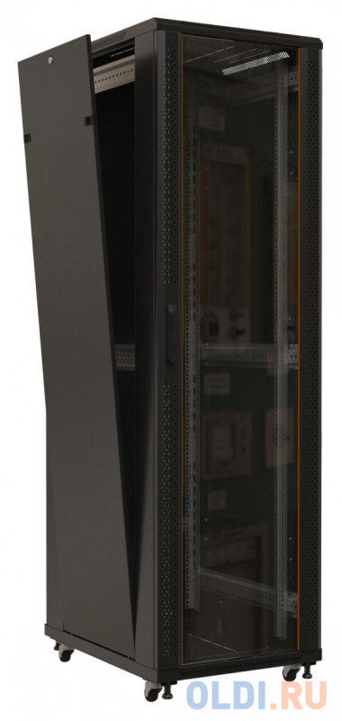 Шкаф серверный Hyperline (TTB-4282-AS-RAL9004) напольный 42U 800x1200мм пер.дв.стекл задн.дв.спл.стал.лист 800кг черный фото