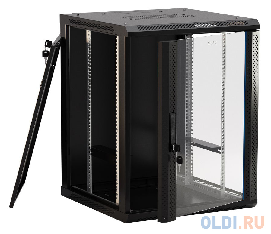 Шкаф коммутационный Hyperline (TWB-1845-GP-RAL9004) настенный 18U 600x450мм пер.дв.стекл 60кг черный - фото 4