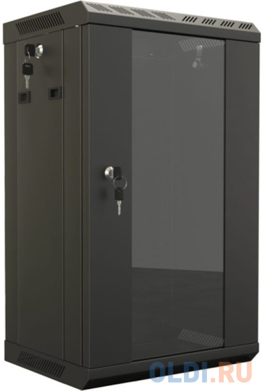 Hyperline TDB-6U-GP-RAL9004 Шкаф настенный 10'', 6U, 366,5х390х300, уст. размер 254 мм, со стеклянной дверью, открывающиеся стенки, суппорт колена размер м