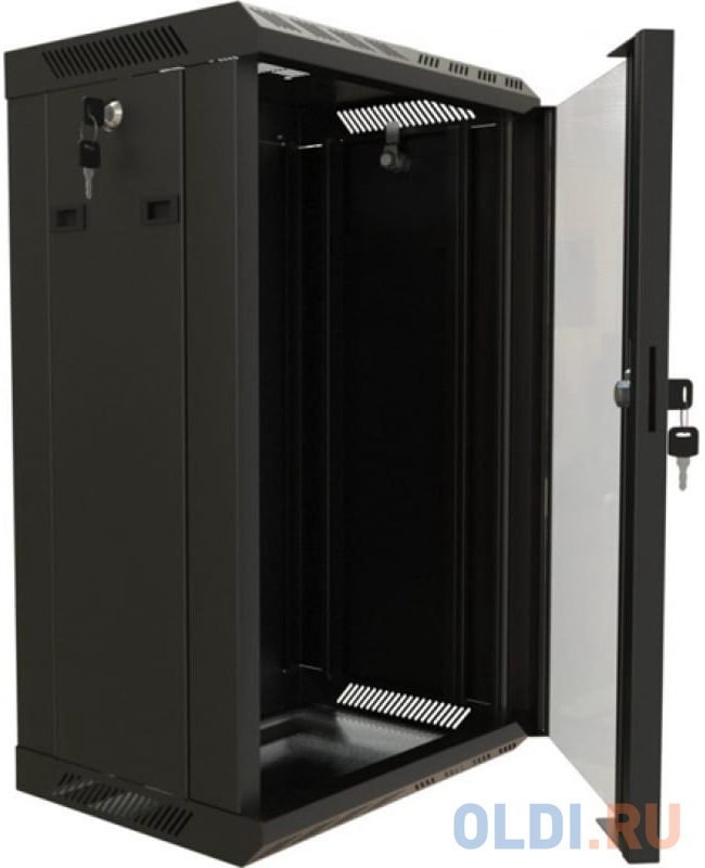Hyperline TDB-6U-GP-RAL9004 Шкаф настенный 10&#039;&#039;, 6U, 366,5х390х300, уст. размер 254 мм, со стеклянной дверью, открывающиеся стенки - фото 4