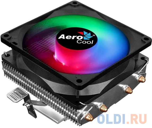 Кулер CPU Aerocool Air Frost 4 (универсальный, 125W, 25.7 dB, 1800 rpm, 90мм, 3pin, подсветка, медь+ алюминий) RTL pccooler s93 v2 кулер s775 115x am2 am3 am4 fm1 fm2 40 шт кор tdp 102w вент р 90мм 2 тепловые трубки 6мм 2200rpm 22dba