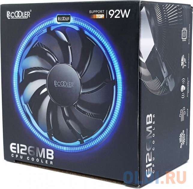 PCCooler E126MB Кулер S775/115X/AM2/2+/AM3/3+/AM4/FM1/FM2/2+ (TDP 92W, вент-р 120мм с PWM, Blue LED FAN, 1000-1800RPM, 26.5dBa) Retail Color Box {48} фото