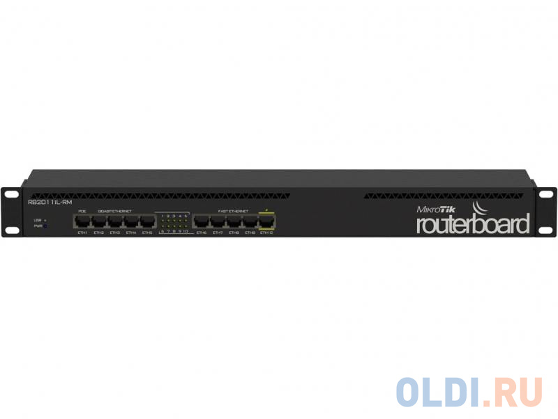 Маршрутизатор MikroTik RB2011iL-RM RouterBOARD 2011iL-RM with Atheros 74K MIPS CPU, 64MB RAM, 5xLAN, SxGbit LAN, RouterOS L4, 1U rackmount case, PSU фото