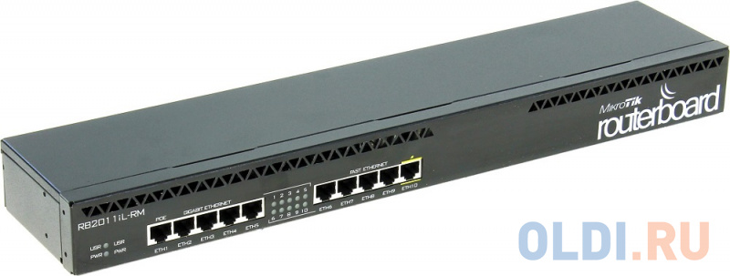 Маршрутизатор MikroTik RB2011iL-RM RouterBOARD 2011iL-RM with Atheros 74K MIPS CPU, 64MB RAM, 5xLAN, SxGbit LAN, RouterOS L4, 1U rackmount case, PSU фото