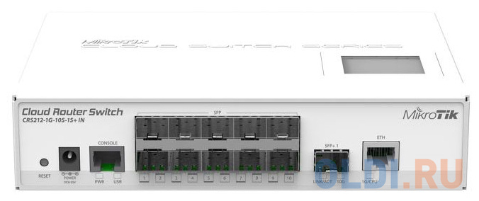 Коммутатор MikroTik CRS212-1G-10S-1S+IN Cloud Router Switch 212-1G-10S-1S+IN with Atheros QC8519 400Mhz CPU, 64MB RAM, 1xGigabit LAN, 10xSFP cages, 1x