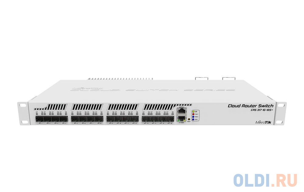 Коммутатор MikroTik CRS317-1G-16S+RM Cloud Router Switch 317-1G-16S+RM with 800MHz CPU, 1GB RAM, 1xGigabit LAN, 16xSFP+ cages, RouterOS L6 or SwitchOS