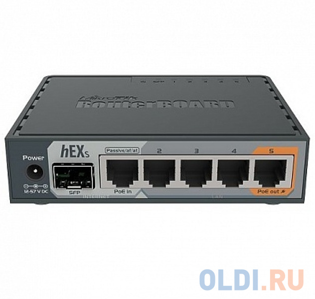 Маршрутизатор MikroTik RB760iGS hEX S with Dual Core 880MHz MHz CPU, 256MB RAM, 5 Gigabit LAN ports, SFP, USB, PoE-out on port #5, RouterOS L4, plasti - фото 1