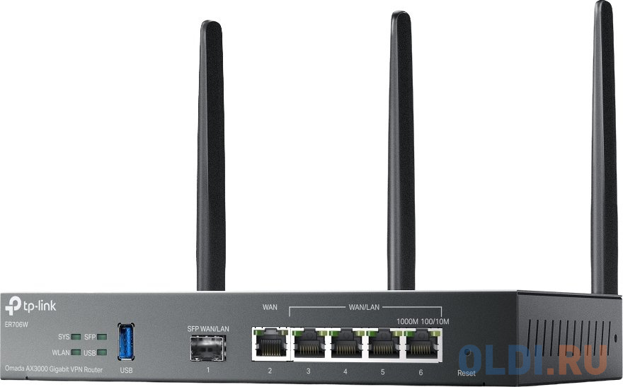 TP-Link ER706W, VPN-маршрутизатор Omada с гигабитными портами и поддержкой Wi-Fi AX3000, 1 гиг. SFP WAN/LAN, 1 гиг. RJ45 WAN, 4 гиг. RJ45 WAN/LAN, USB - фото 1