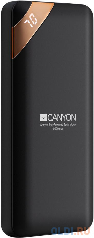 Зарядное устройство CANYON CNE-CPBP10B 10000mAh Li-pol, In 5V/2A, Out 5V/2.1A(Max), Smart IC and power display, Черный, кабель 0.25m,