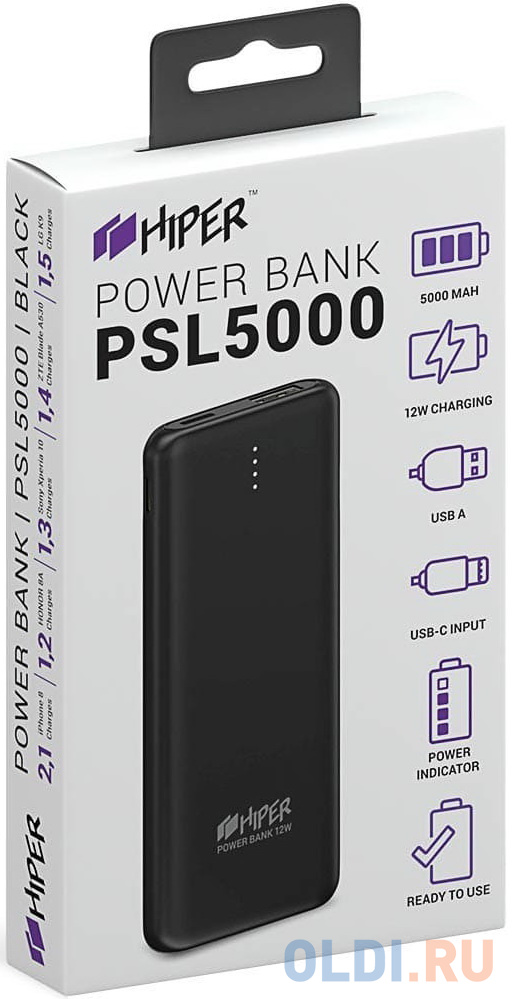 Внешний аккумулятор Power Bank 5000 мАч HIPER PSL5000 черный PSL5000 BLACK - фото 4