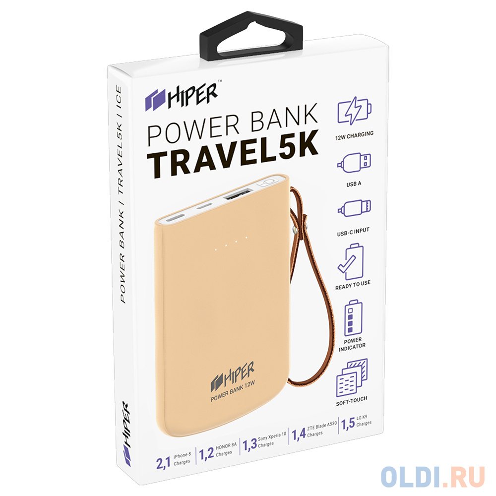 Внешний аккумулятор Power Bank 5000 мАч HIPER TRAVEL 5K PEACH розовый фото