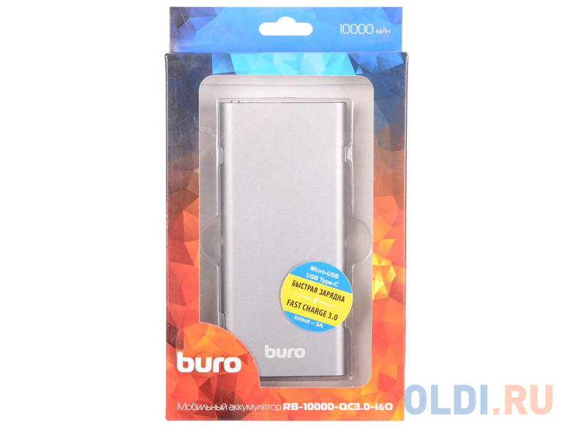 Портативное зарядное устройство Buro RB-10000-QC3.0-I&O 10000мАч серый фото