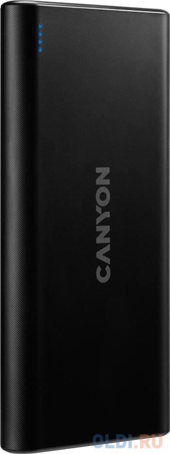 CANYON PB-106 Power bank 10000mAh Li-poly battery, Input 5V/2A, Output 5V/2.1A(Max), USB cable length 0.3m, 140*68*16mm, 0.24Kg, Black