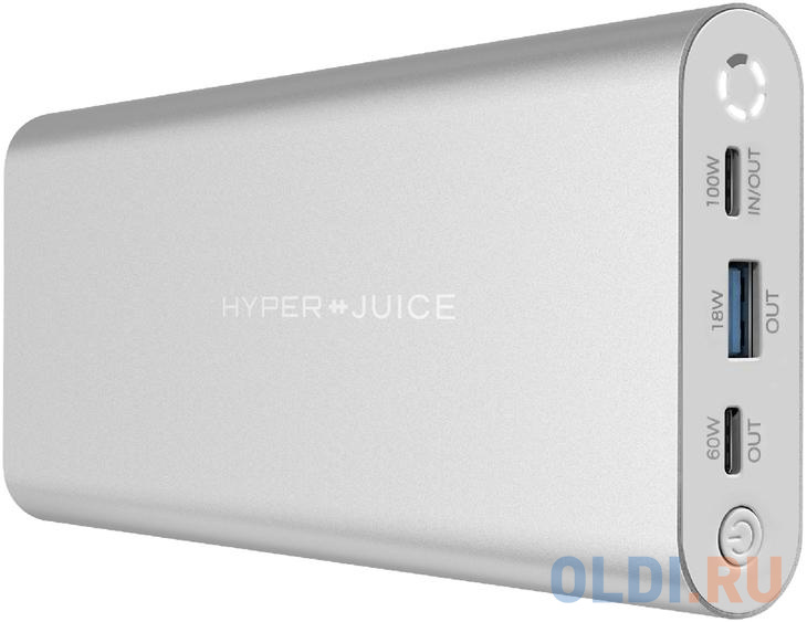 

Портативный аккумулятор HyperJuice 130W USB-C Battery. Емкость 27000 мАч. Порты 1 x USB-C PD 3.0 100W, 1 x USB-C PD 3.0 60W, USB-A QC 3.0 18W. Цвет серебристый