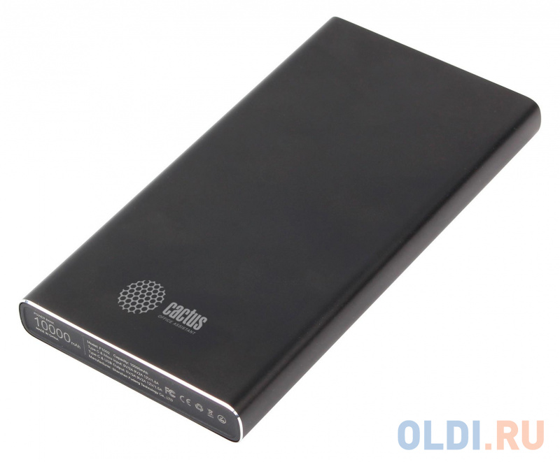 Мобильный аккумулятор Cactus CS-PBFSJT-10000 Li-Pol 10000mAh 2.1A+2.1A черный 2xUSB материал алюминий фото