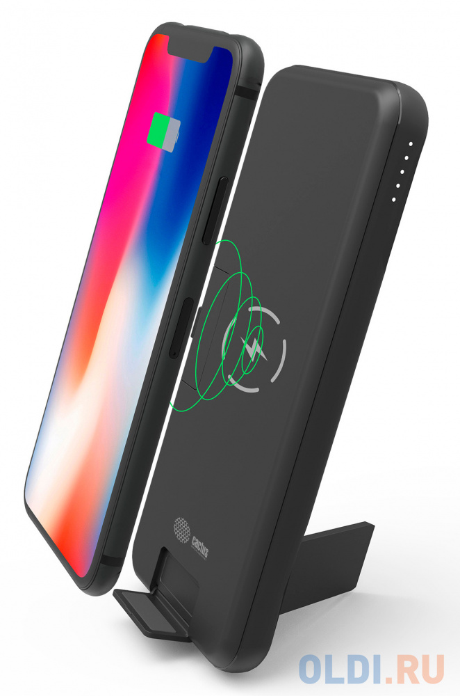 Мобильный аккумулятор Cactus CS-PBFSQT-10000 Li-Pol 10000mAh 3A черный 1xUSB беспроводная зарядка фото