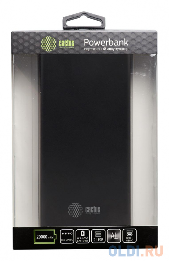 Мобильный аккумулятор Cactus CS-PBFSIT-20000 Li-Pol 20000mAh 2.1A+2.1A черный 2xUSB материал алюминий - фото 4