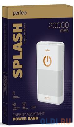 Perfeo Powerbank 20000 mah + Micro usb /In Micro usb /Out USB 1 А, 2.1A/ White (PF_B4299) фото