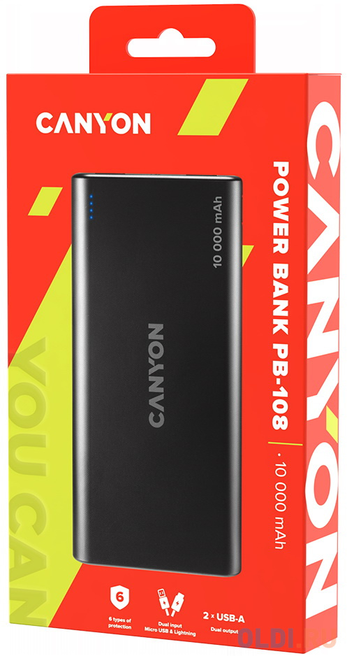 Внешний аккумулятор Power Bank 10000 мАч Canyon PB-108 черный фото
