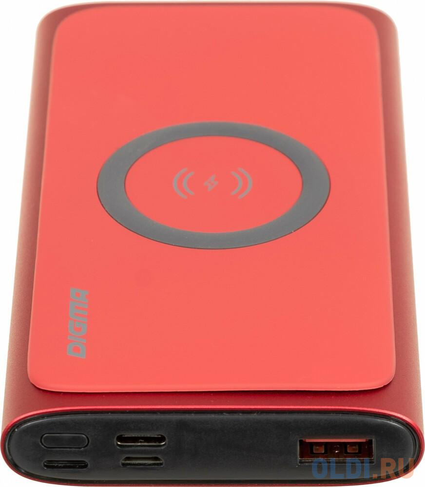Внешний аккумулятор Power Bank 10000 мАч Digma DGPQ10G красный DGPQ10G22CRD, размер 71 x 135 x 18 мм - фото 1