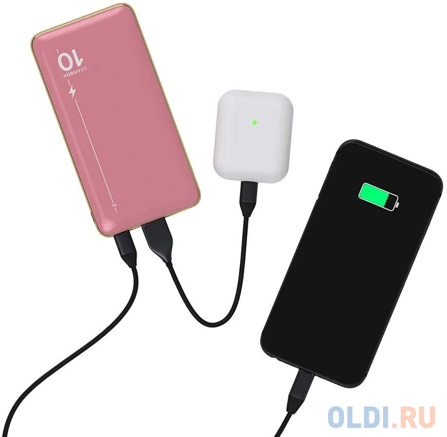 Внешний аккумулятор Power Bank 10000 мАч Lyambda Slim LP304 розовый, размер 128?65?13 мм - фото 3
