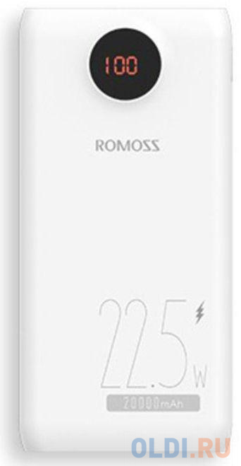 Внешний аккумулятор Power Bank 20000 мАч Romoss SW20PF белый, размер 81.2 х 168.5 х 23.8 мм - фото 1